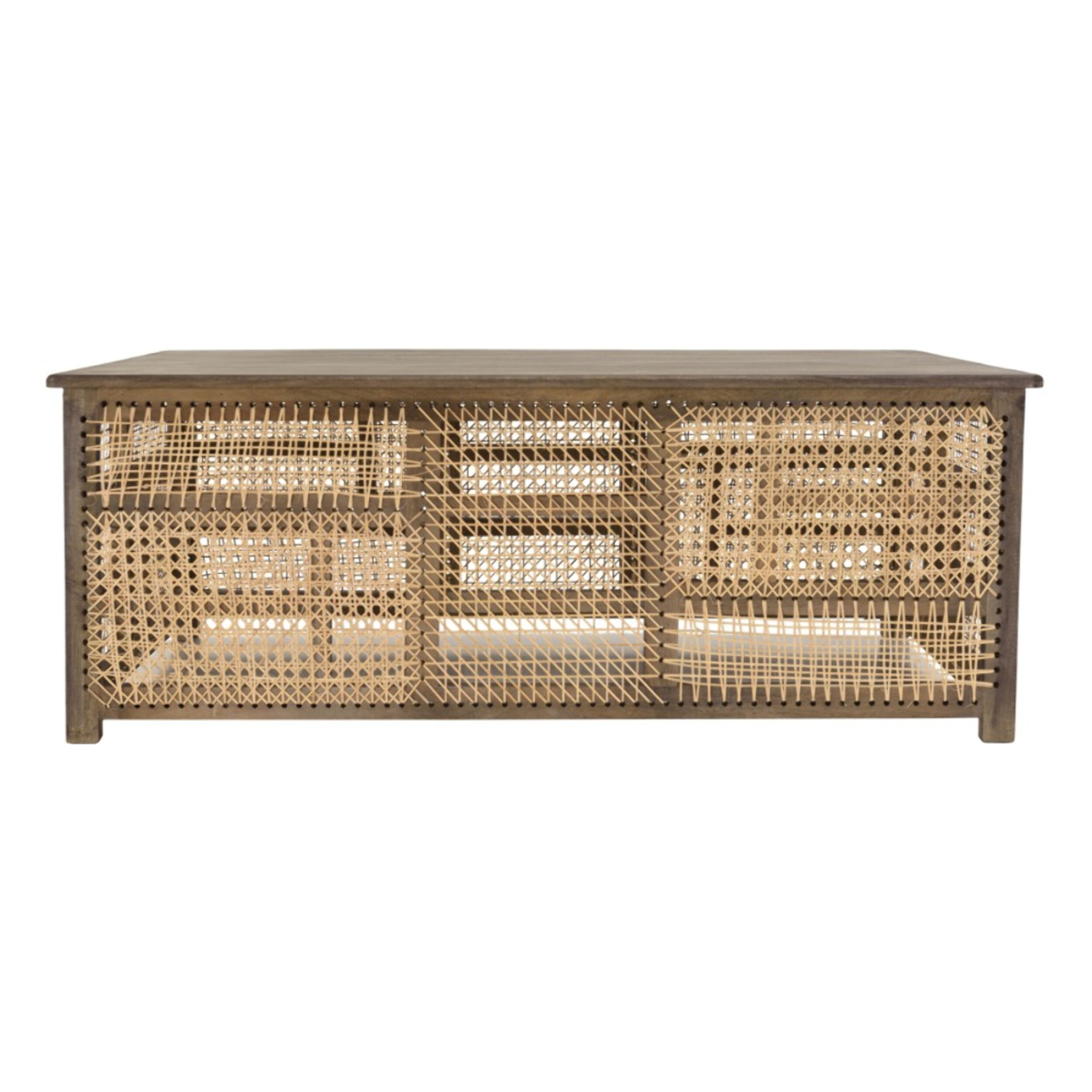 ISA - Table basse en bois de manguier foncé, patchwork cannage naturel