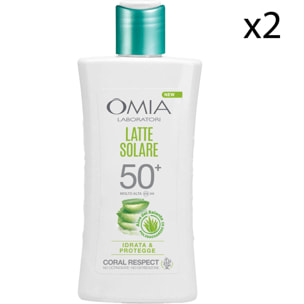 2x Omia Latte Solare SPF 50+ a Protezione Molto Alta con Aloe Vera del Salento - 2 Flaconi da 200ml