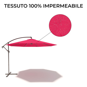 Ombrellone 3x3 M Decentrato Retrattile Braccio Rotabile Chiusura Manovella Giardino Piscina In Acciaio Inossidabile Telo 180 g/m2 Impermeabile Rosso
