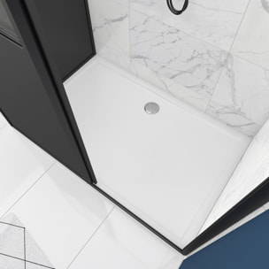 Pack Porte coulissante + paroi retour + receveur blanc 120x80