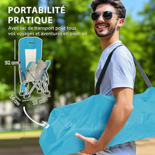 Lot de 2 chaises de plage pliantes - chaise de camping compacte légère poids net 2,7 Kg - métal polyester textilène bleu