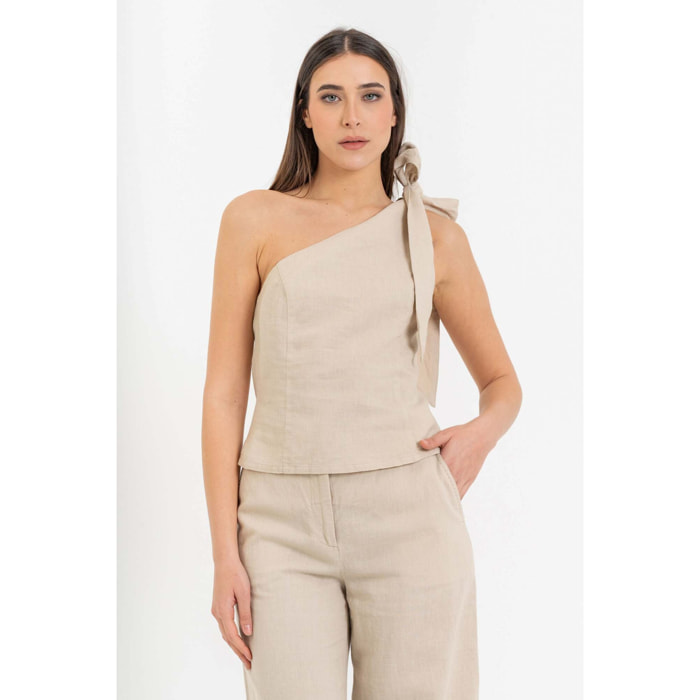 Kocca - Top monospalla da donna in lino e cotone con fiocco Donna