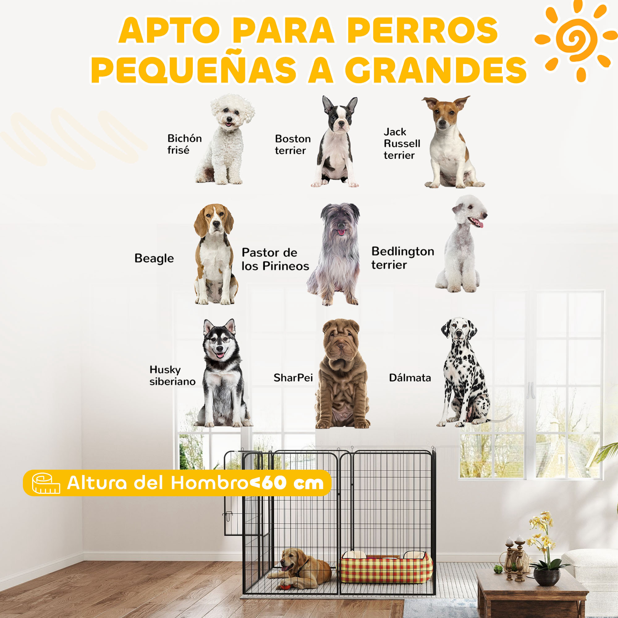 Parque para Mascotas Vallas para Perros de 8 Paneles 80x120 cm con Puerta y Doble Pestillo Corralito para Perros Grandes Medianos y Pequeños de Acero para Interior y Exterior Negro