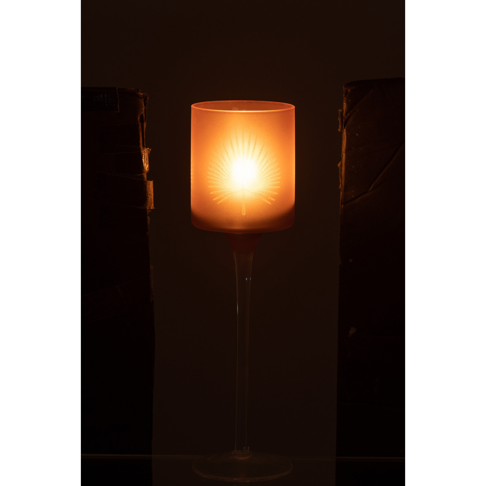 J-Line photophore + Pied Feuilles De Palmier - verre - beige - small