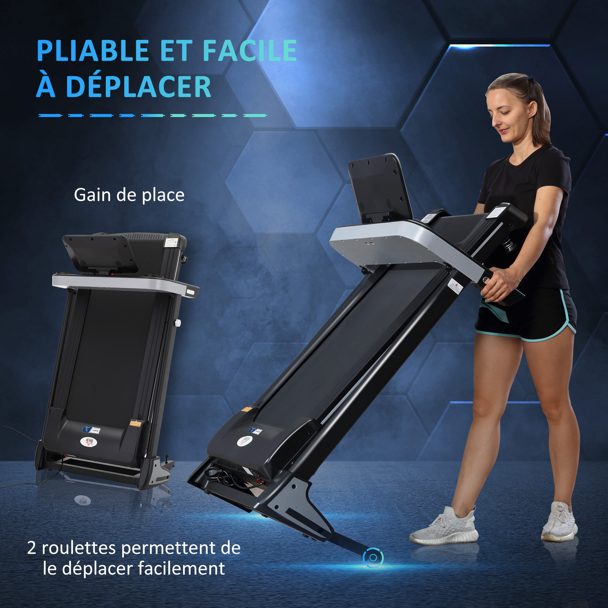 Tapis de course pliable - collaboration Aosom.fr x FFHandball - 1-12 Km/h 500 W écran LCD 12 programmes noir