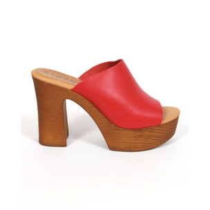 MULE TACCO WOOD CHOCOLA' ROSSO