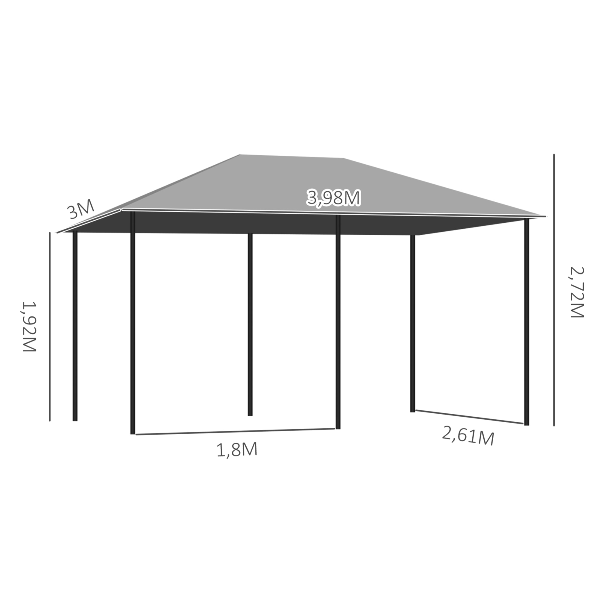 Cenador de Jardín 4x3 m Pabellón de Exterior con 6 Paredes Laterales 8 Orificios de Drenaje y Marco de Acero para Fiestas Patio Terraza Gris