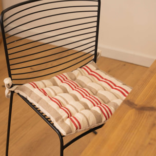 Galette de chaise matelassée à rayures en toile canevas - Rouge