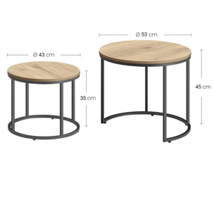 Set di 2 tavolini da caffè tondi stile industrial rovere e nero