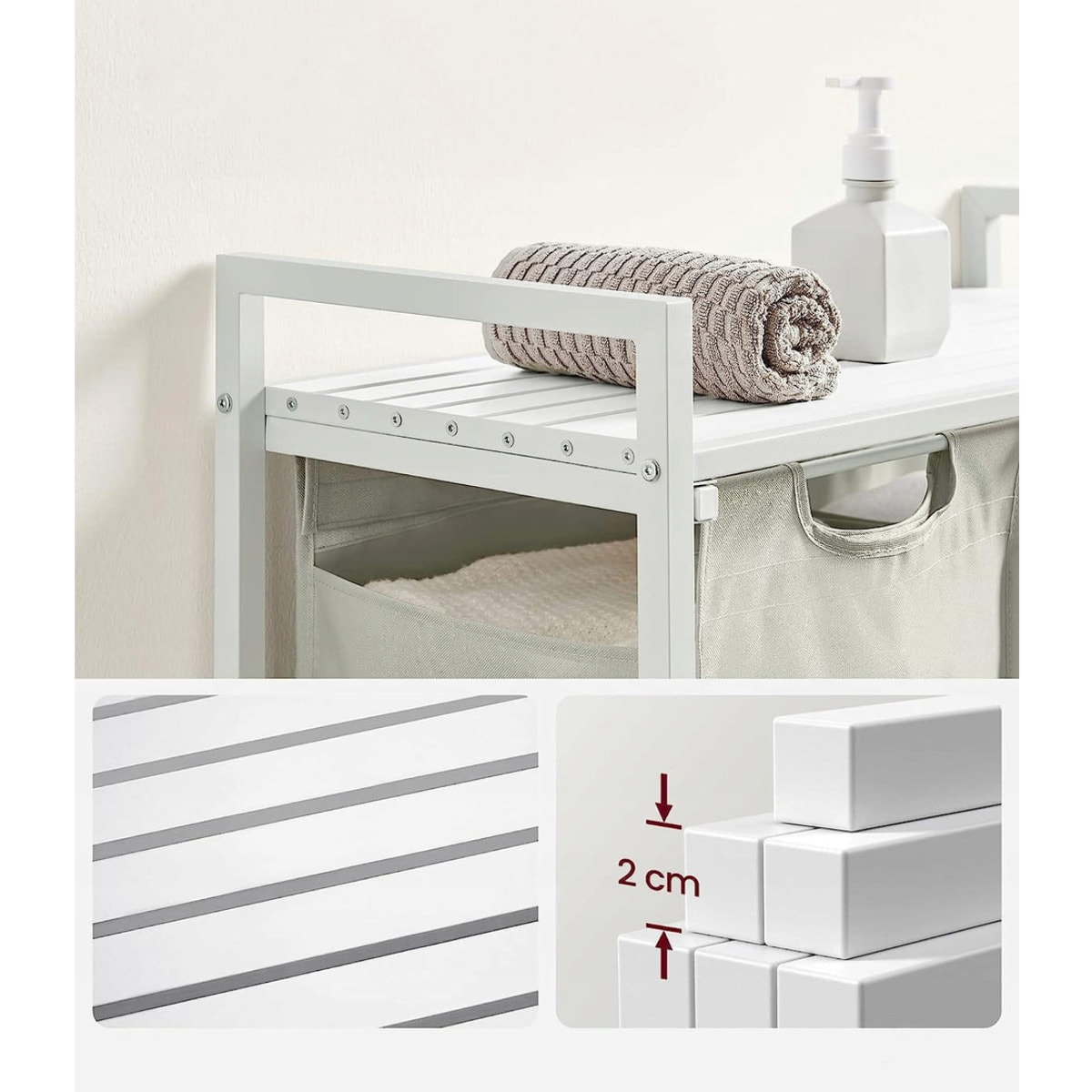 Mobile bagno con doppio cesto portabiancheria bianco