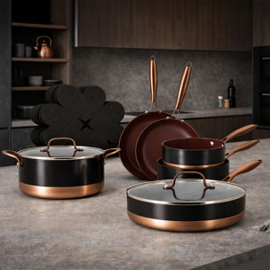 Batterie de cuisine 13 pièce en aluminium recyclé noir et marron BLACK COPPER