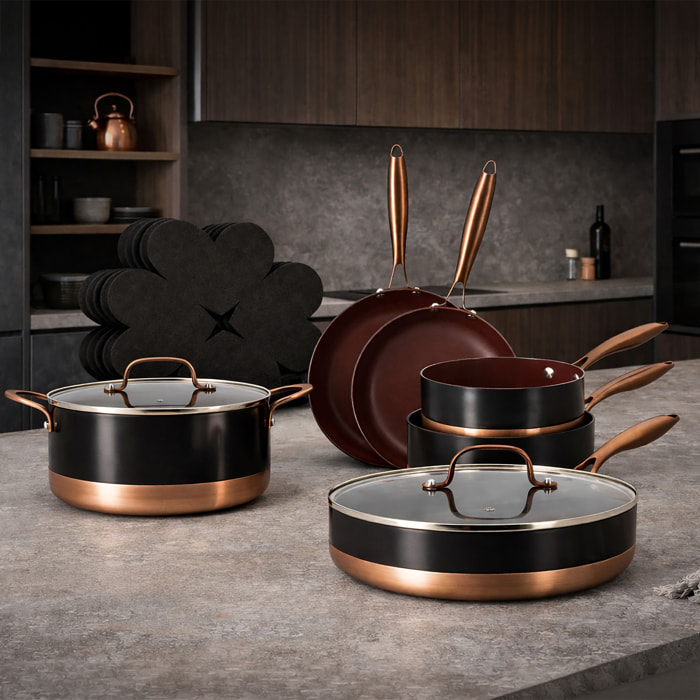 Batterie de cuisine 13 pièce en aluminium recyclé noir et marron BLACK COPPER