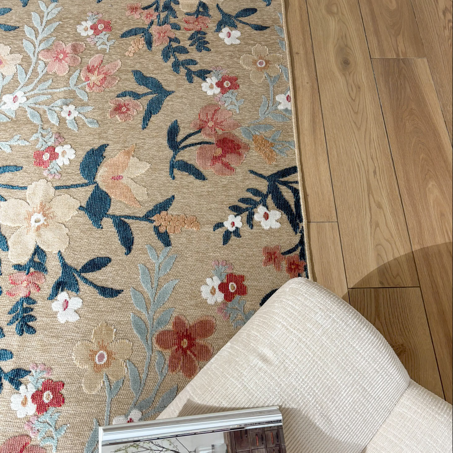 GARDEN - Tapis d'intérieur / extérieur à motif floral beige, rouge, blanc, bleu
