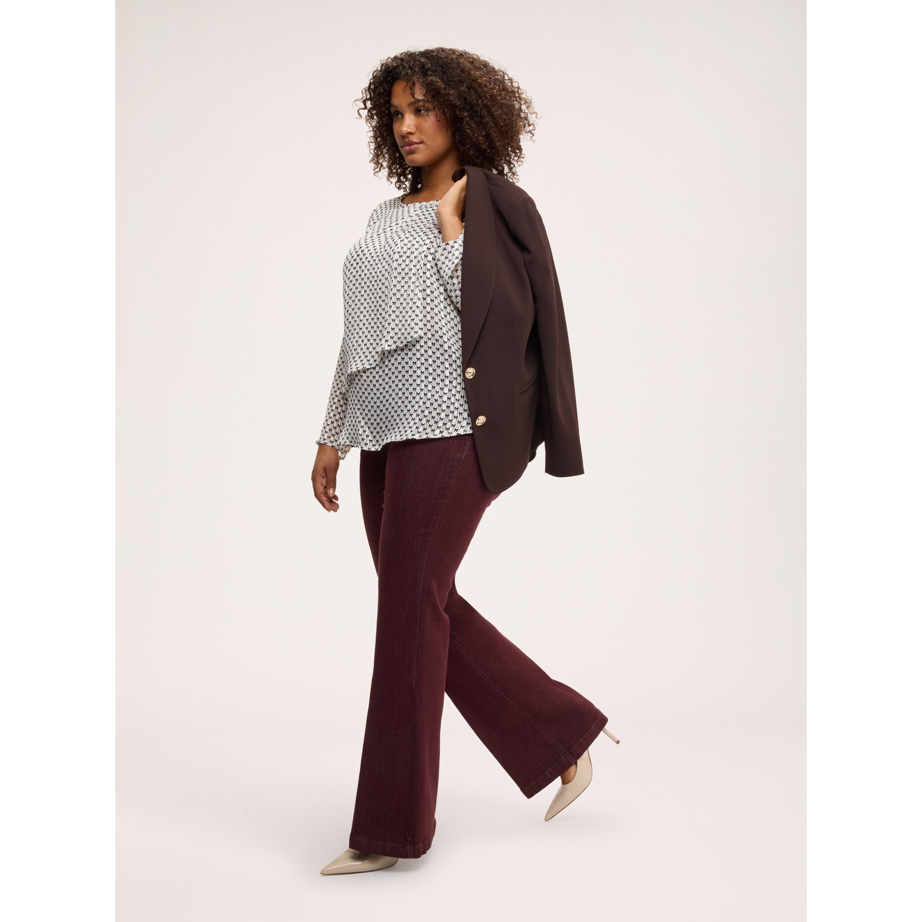 Fiorella Rubino - Blusa con stampa in georgette con volant - Bianco