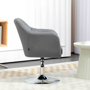 Fauteuil lounge design grand confort coussins lombaires hauteur réglable pivotant 360° piètement métal chromé lin gris