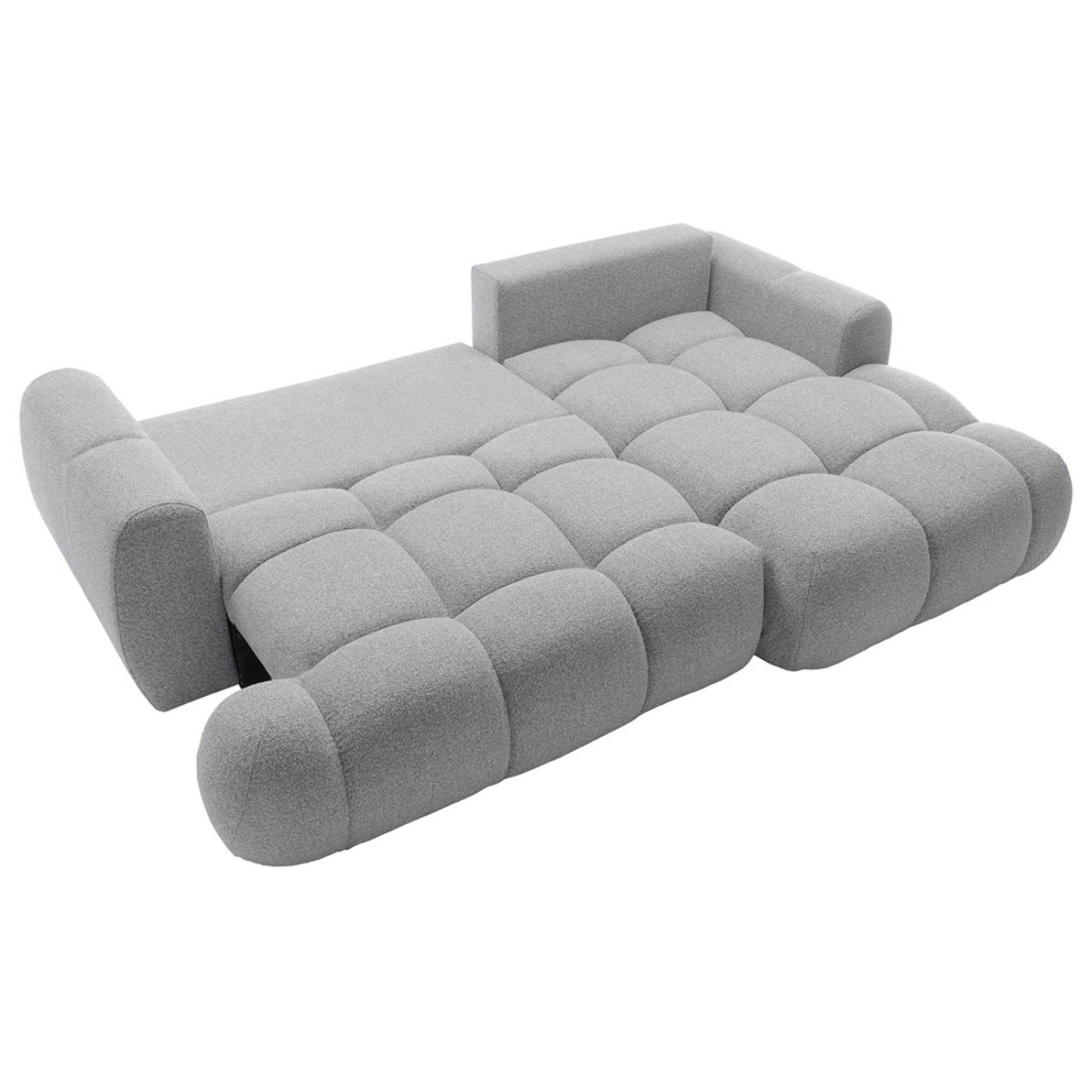 Yulin - Canapé d'angle droit 4 places convertible avec coffre en tissu bouclette - Gris clair