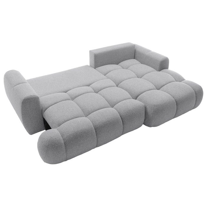 Yulin - Canapé d'angle droit 4 places convertible avec coffre en tissu bouclette - Gris clair