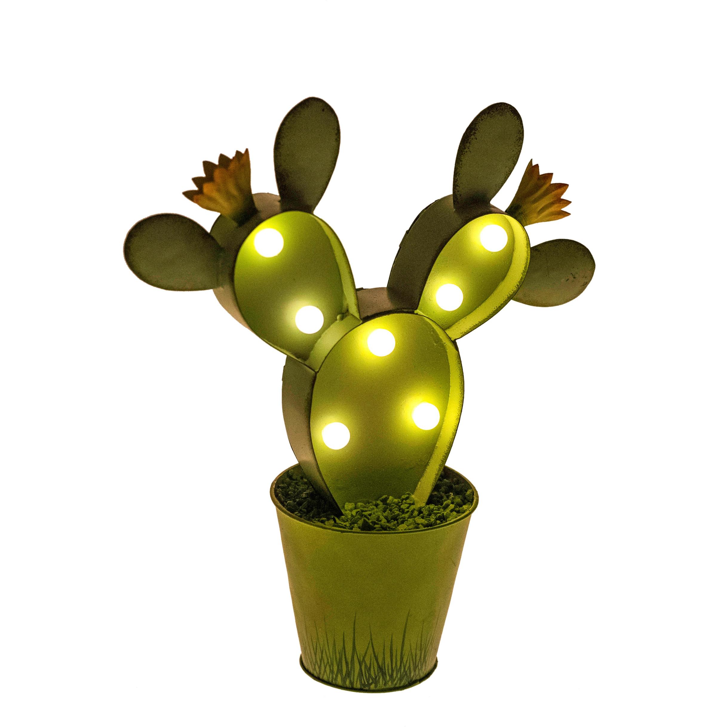 Cactus Con Luci. Altezza 29 Cm - Pezzi 1 - 25X29X9,5cm - Colore: Verde - Bianchi Dino - Decori Casa E Complementi