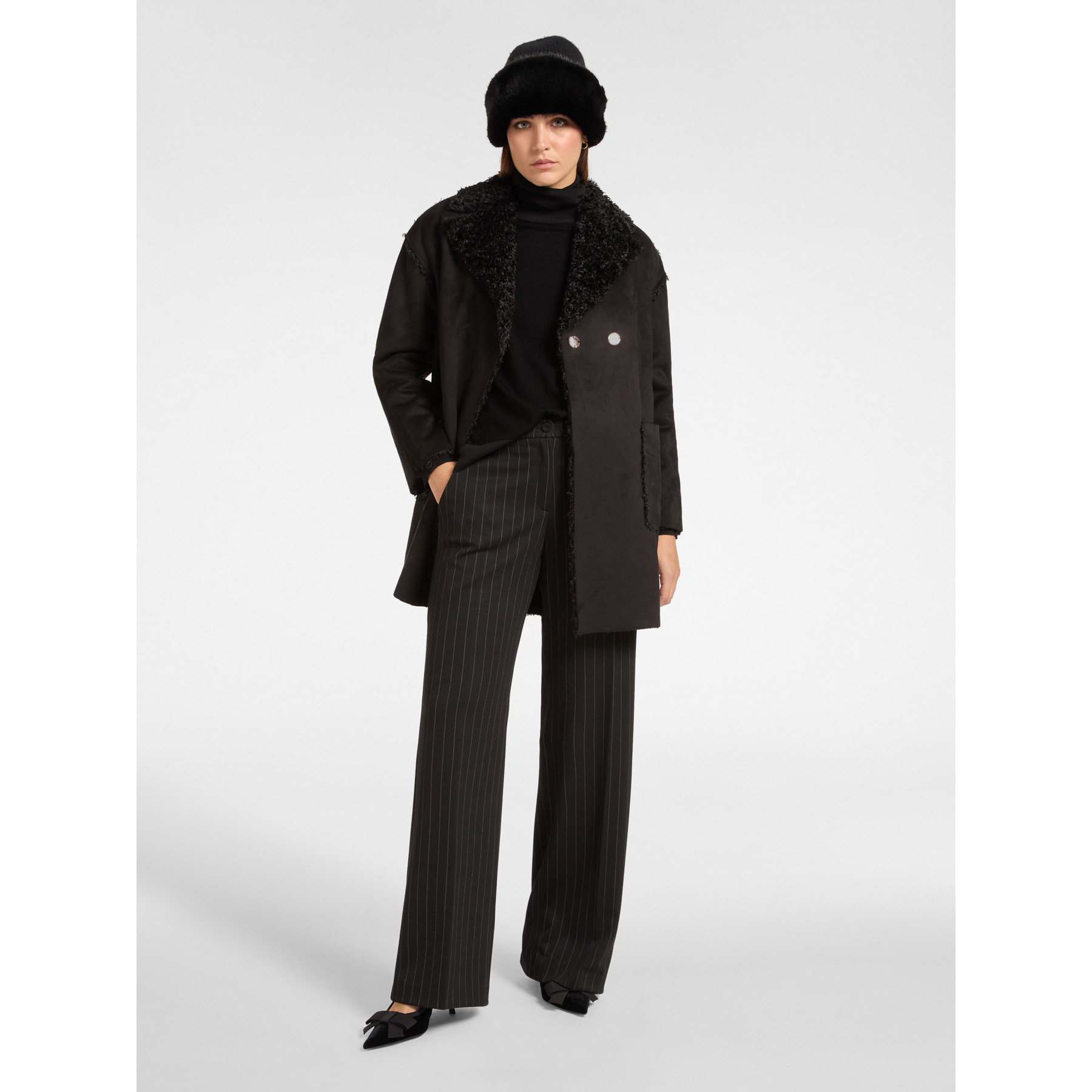 Elena Mirò - Abrigo de tela suave con bolsillos - Negro