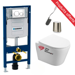 Pack WC sans bride Infinitio + Abattant slim softclose + Bâti Geberit UP320 + Plaque blanc/chromé + Brosse Joseph Joseph OFFERTE