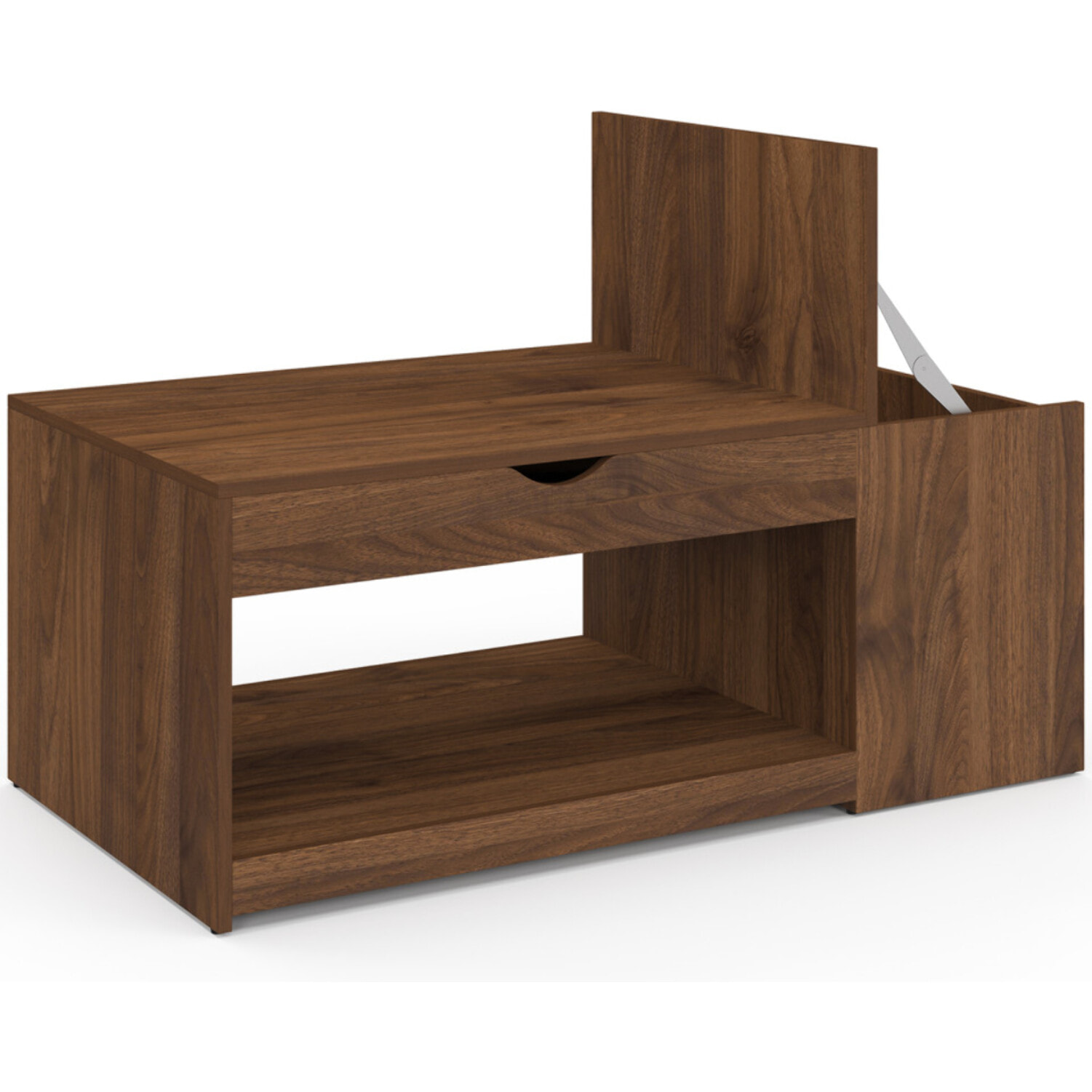 Table basse Elina relevable coffre latéral bois effet noyer