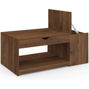 Table basse Elina relevable coffre latéral bois effet noyer