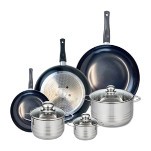 Ensemble de 3 Poêles de cuisson 20, 28 et 32 cm et 3 faitouts 12, 16 et 20 cm Elo Prima Brillant