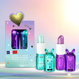 Cupcake Cassis - Coffret 2 Baumes à Lèvres Collection Rainbow Glitter.