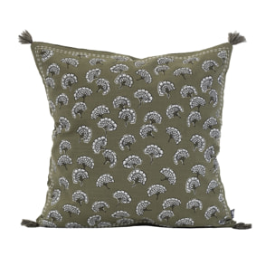 Coussin décoratif imprimé motif floral - Kaki