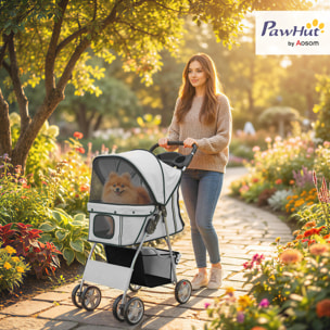 Poussette buggy pliable pour chiens tissu 600D Oxford imperméable 4 roues gris clair