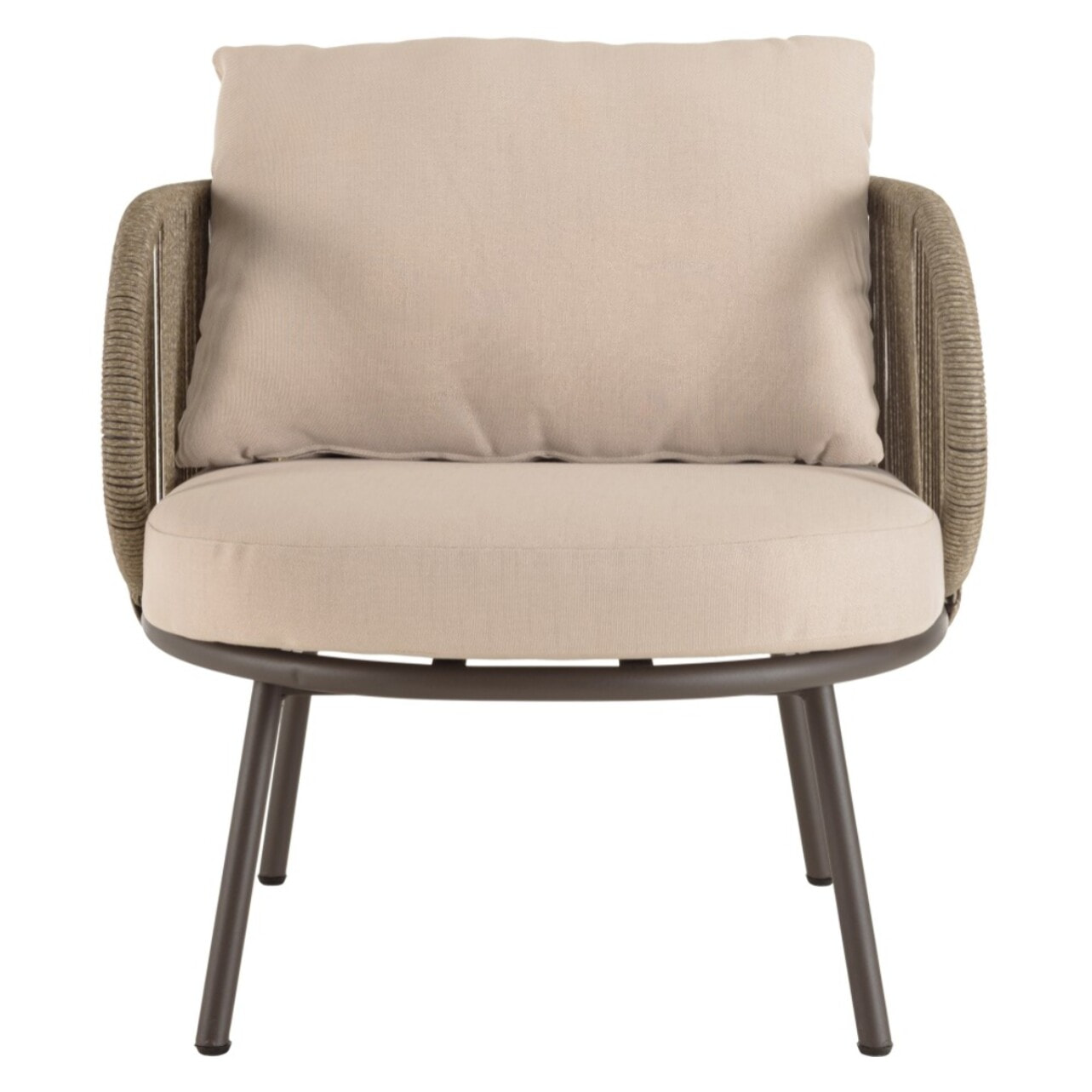 VICK - Salon de jardin 4 places en acier et cordage synthétique taupe