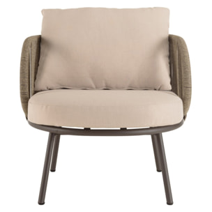 VICK - Salon de jardin 4 places en acier et cordage synthétique taupe