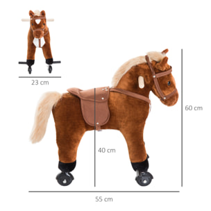 Caballito para Bebes de +2 Años Caballo con Ruedas Sonidos de Relincho Palos y Pedales Carga 60 kg 55x23x60 cm Marrón