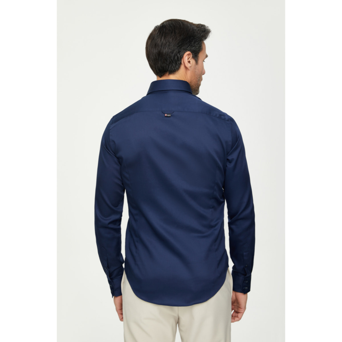 Camicia Uomo 2 Bottoni Button Down Slim Satin Unito Blu