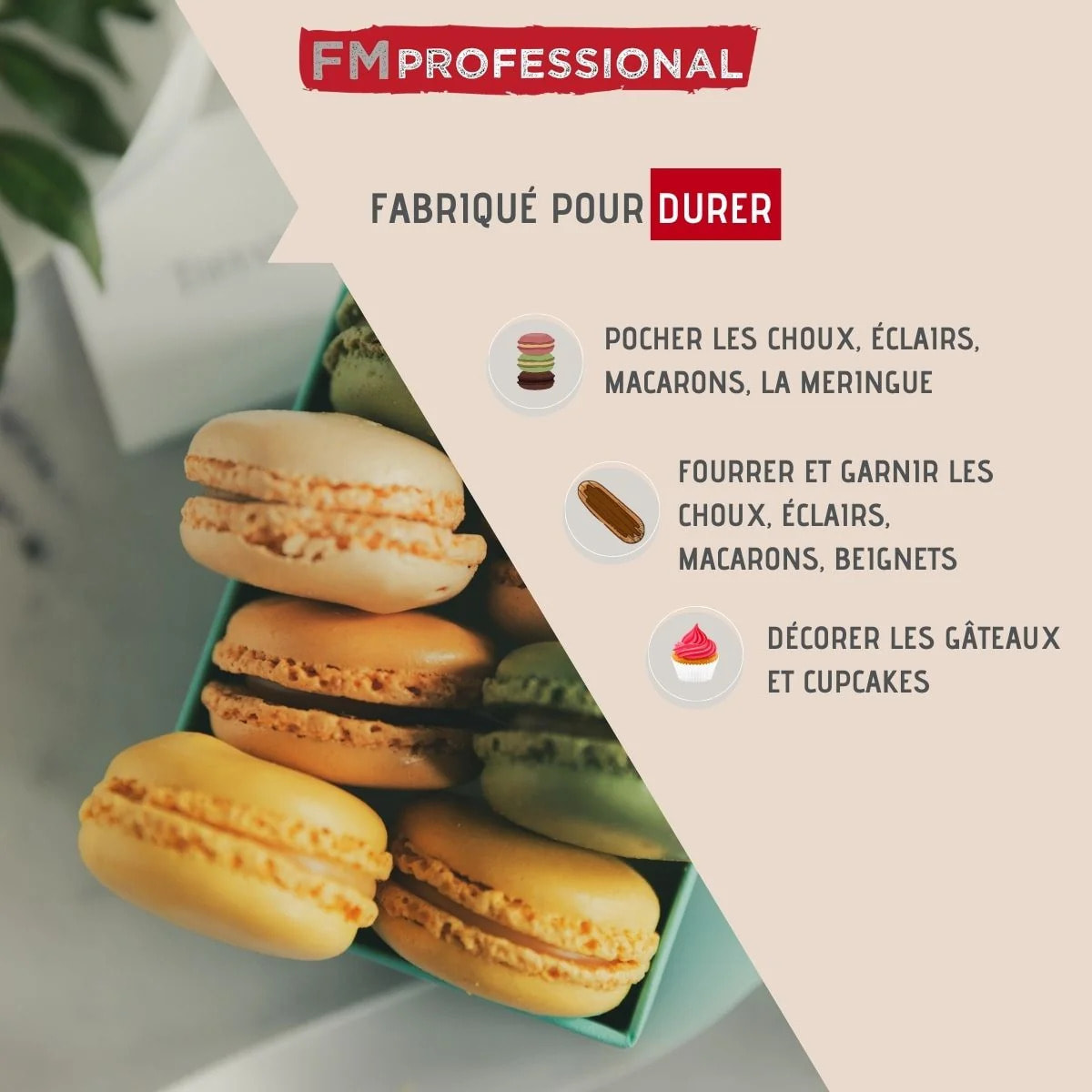 Poche à douille en coton et 4 douilles en plastique 30 cm FM Professional Pâtisserie