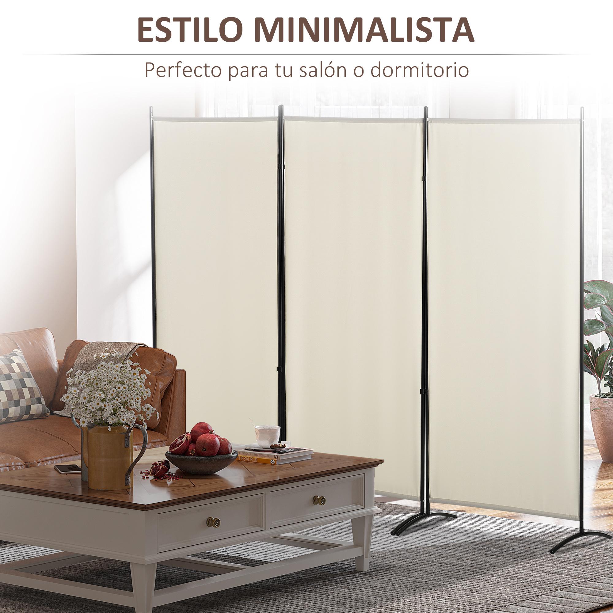 Biombo de 3 Paneles Biombo Separador de Ambientes 253x50x182 cm Divisor de Habitación Plegable con 6 Pies de Metal Pantalla de Privacidad para Oficina Dormitorio Beige