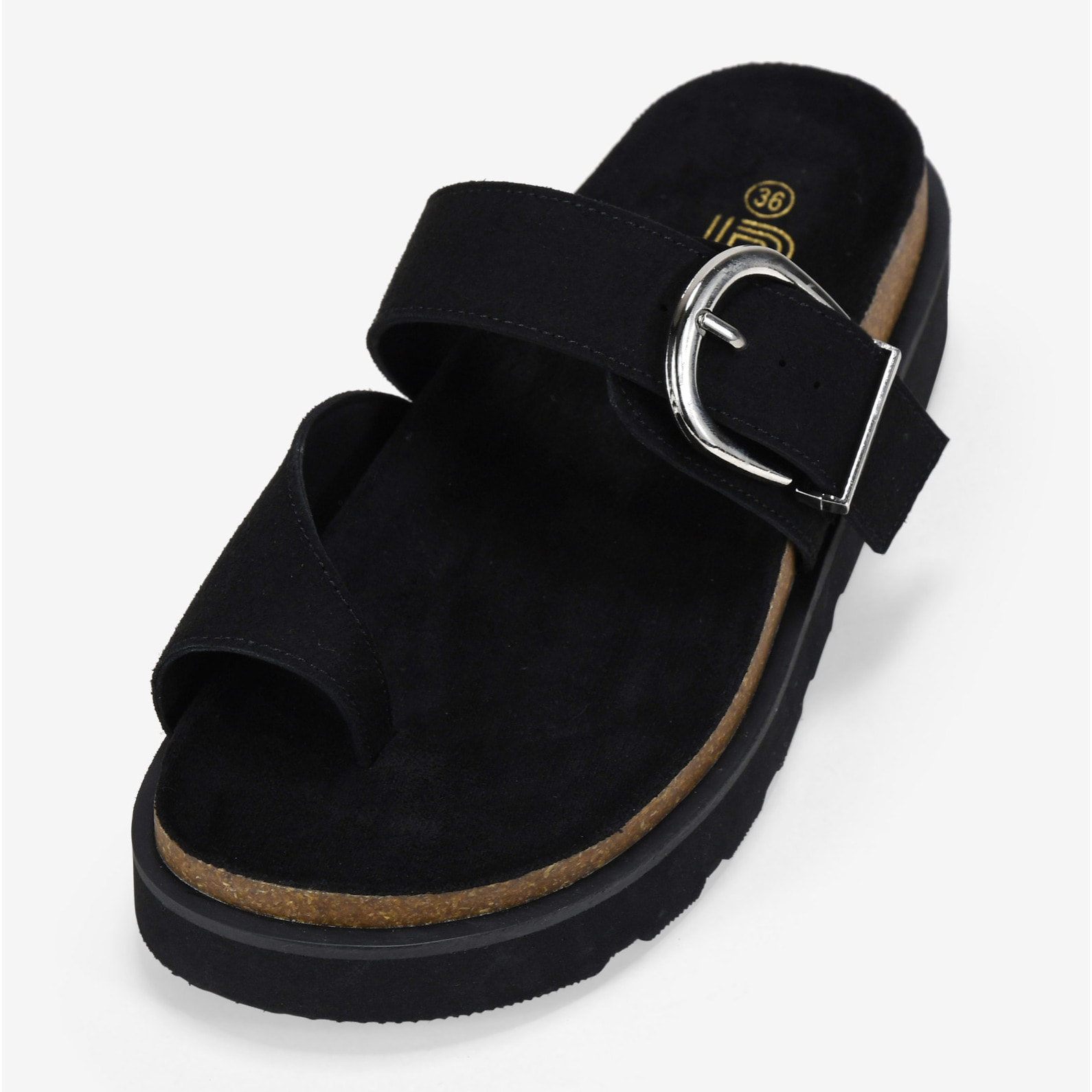 Sandalias de dedo negras piel con hebilla