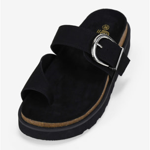 Sandalias de dedo negras piel con hebilla