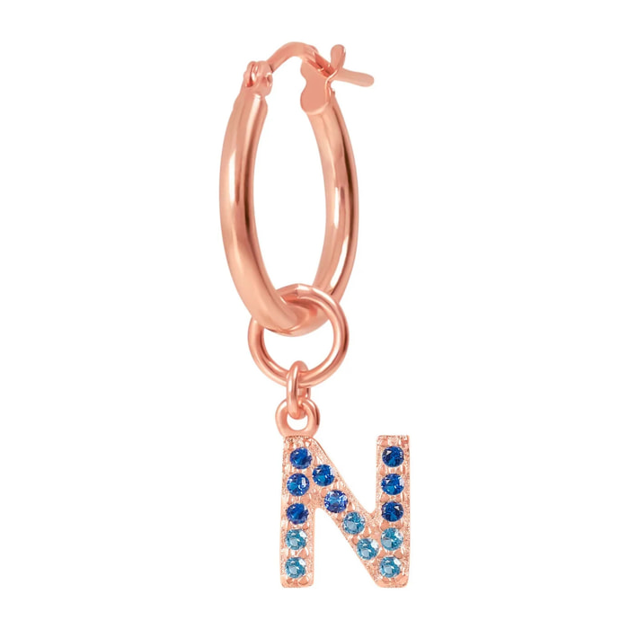 Orecchino a Cerchio con Ciondolo Lettera N in Pavé di Cubic Zirconia Bianche