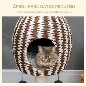 Árbol Rascador para Gatos Altura 67cm con Cueva de Franela Cojín Bolas Colgantes