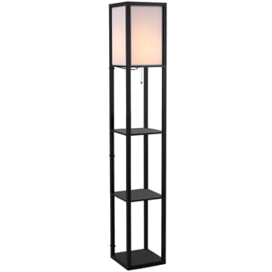 Lampadaire étagère lampe étagère 26L x 26l x 160H cm 3 étagères 4 niveaux MDF noir