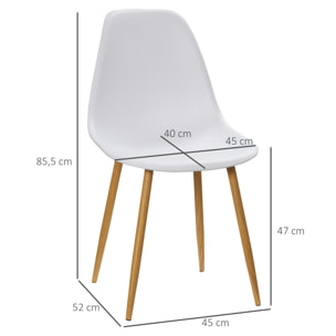 Pack de 4 Sillas de Comedor Sillas de Cocina con Respaldo Alto y Patas de Metal para Salón 45x52x85,5 cm Blanco y Natural