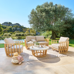 Salon de jardin "Lemindo" 5 places en polyester et eucalyptus