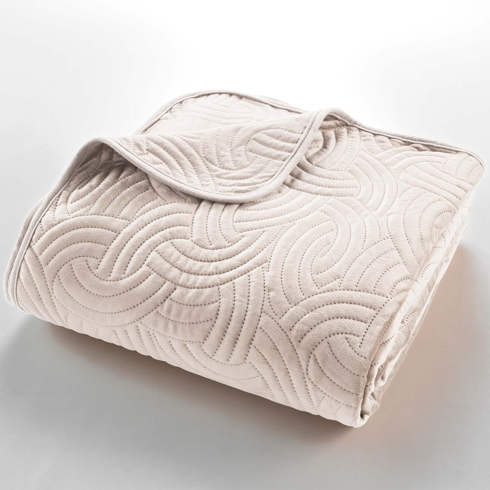 Couvre-lit 3 pièces matelassé velours + deux taies - Naturel