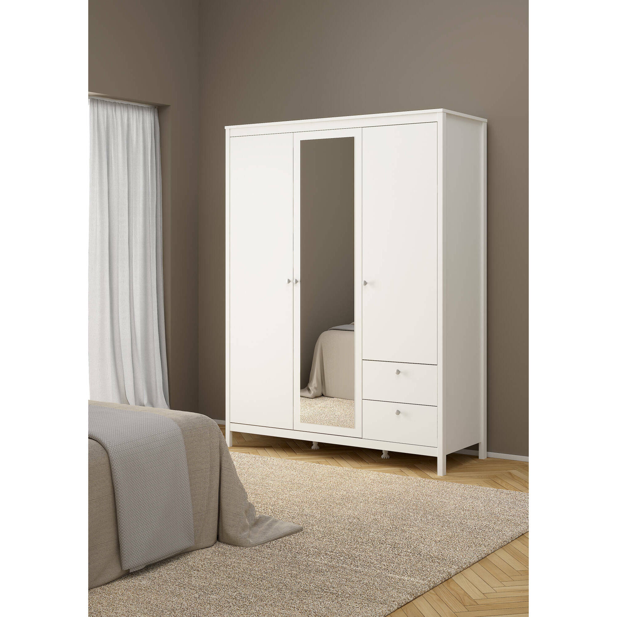 Guardaroba 3 ante Rufina, Mobile camera da letto, Cabina armadio portabiti, Armadio appendiabiti, 150x58 h199 cm, Bianco