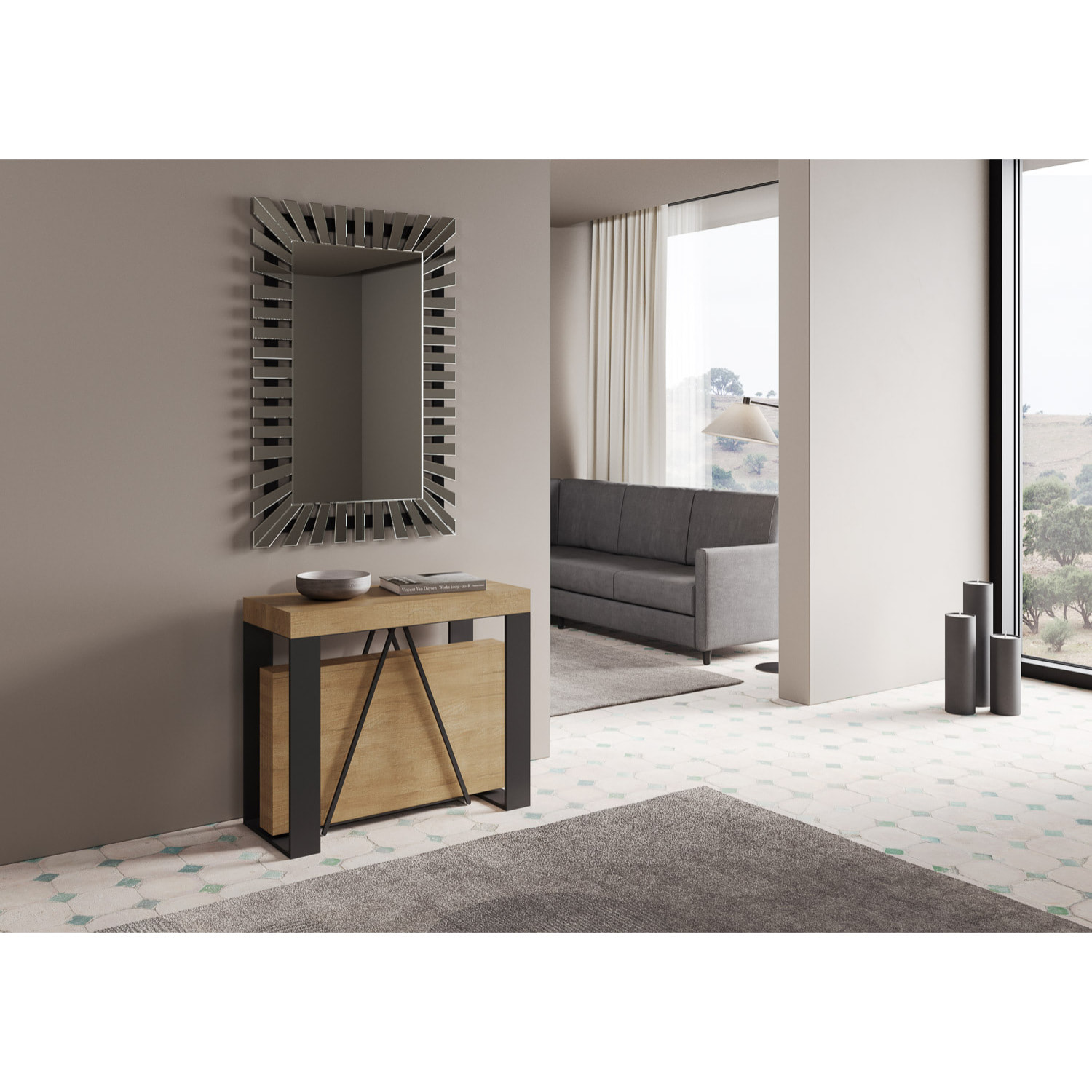 Consolle allungabile 90x40/196 cm Zamat Small quercia natura telaio antracite
