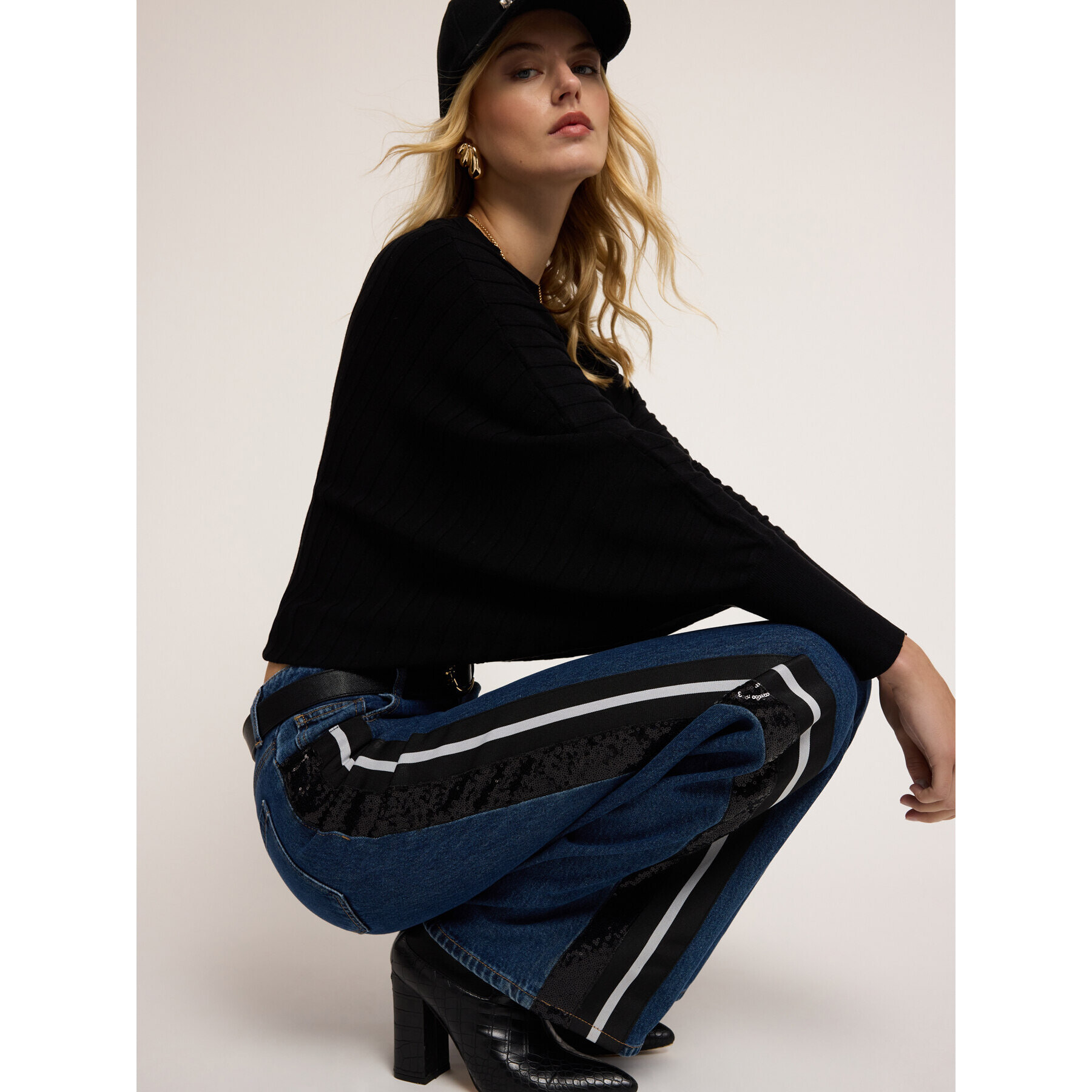 Motivi - Jeans palazzo con bandas laterales - Azul