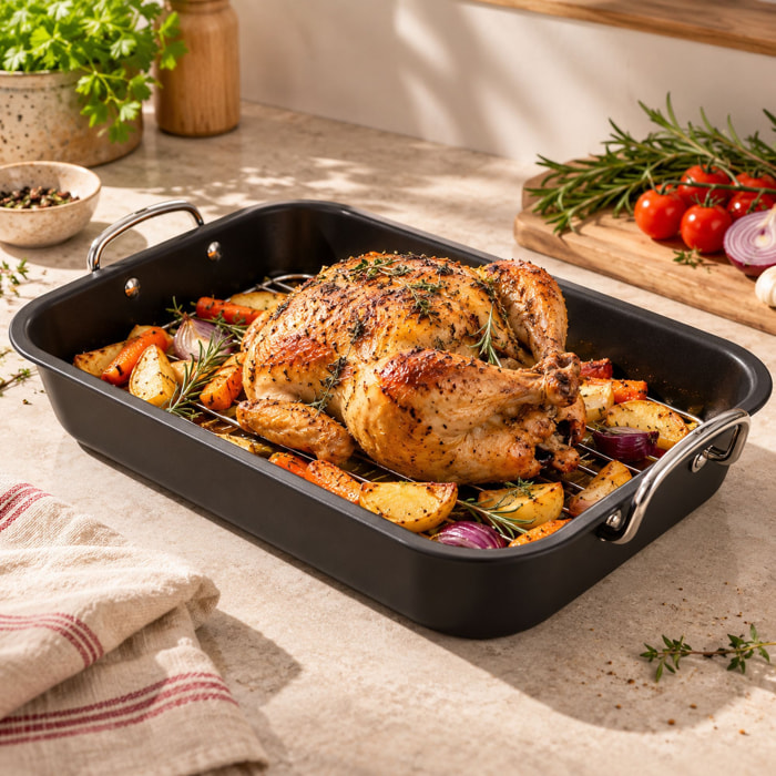 Plat rôtisserie avec grille en acier carbone 43,5 x 29cm AMANDINE