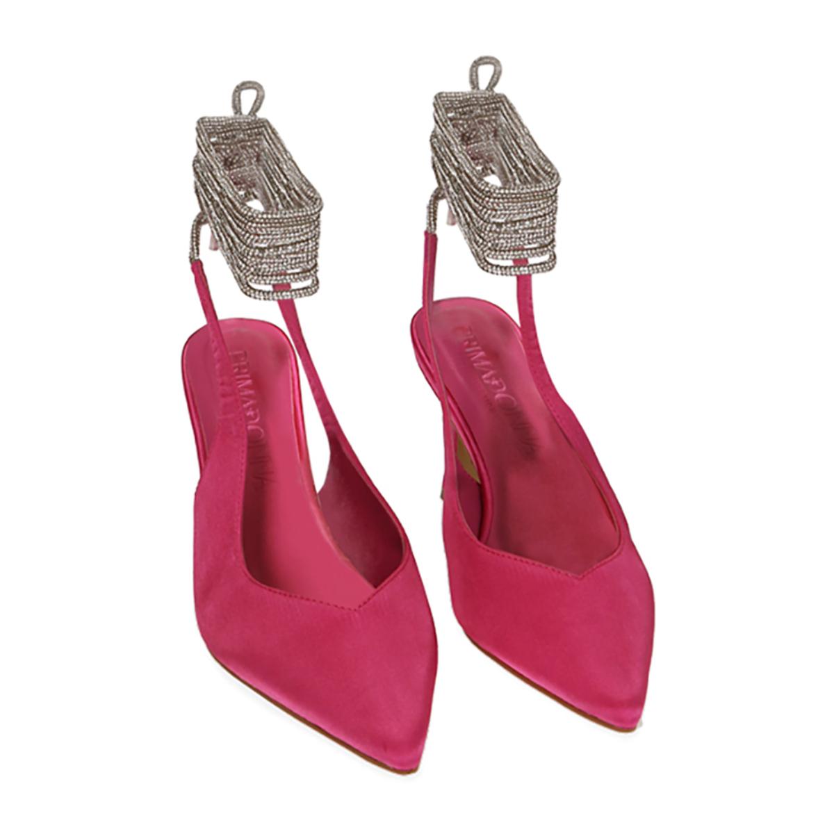 Décolleté slingback fucsia in raso, tacco 7,5 cm