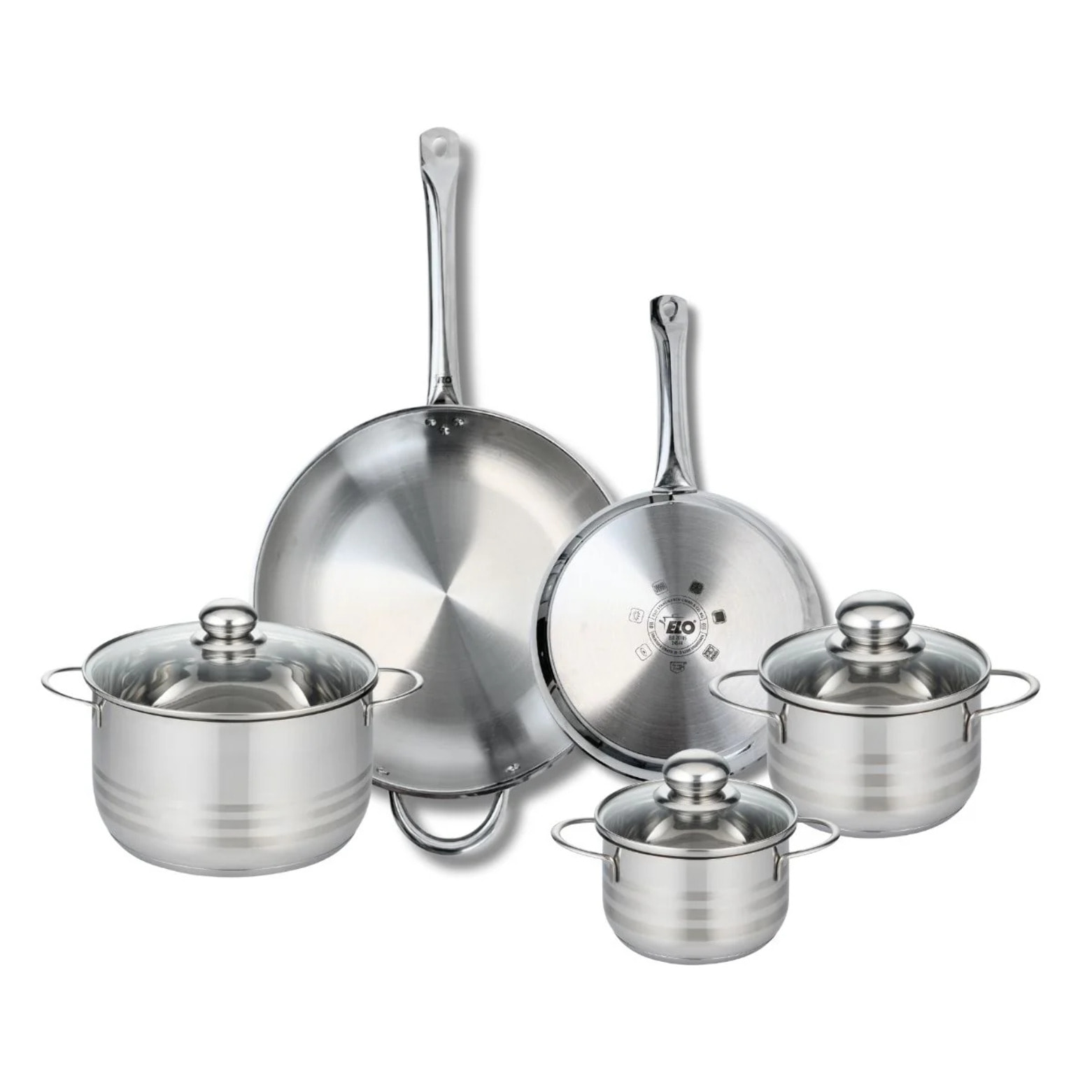 Ensemble de 2 Poêles de cuisson 24 et 32 cm et 3 faitouts 14, 16 et 20 cm Elo Profi Brillant